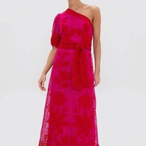 FARM Rio One Shoulder Dress in Vibrant Red and Pink
